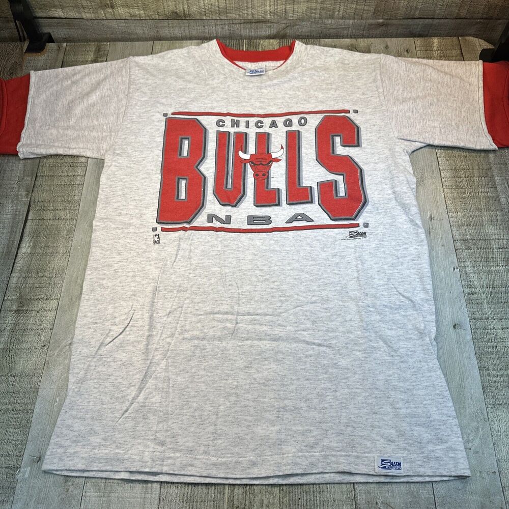 Vintage Chicago Bulls Shirt Adult Med Grey Red Salem Sportswear MLB 1991 Mens